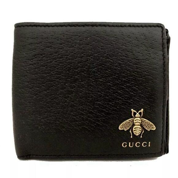 Gucci Black Leather Animalier Bifold Wallet with Brass Bee Logo - Picture 1 of 9